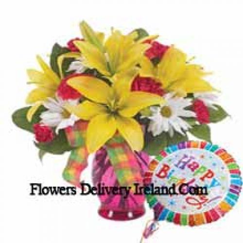 Assorted Flowers with Cute Birthday Balloon