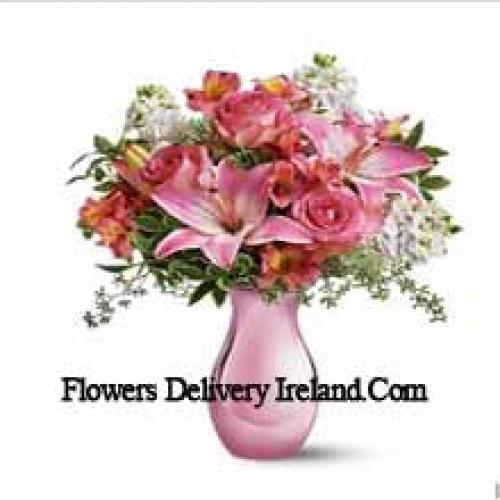 Cute Pink Roses and Lilies with Assorted Flowers