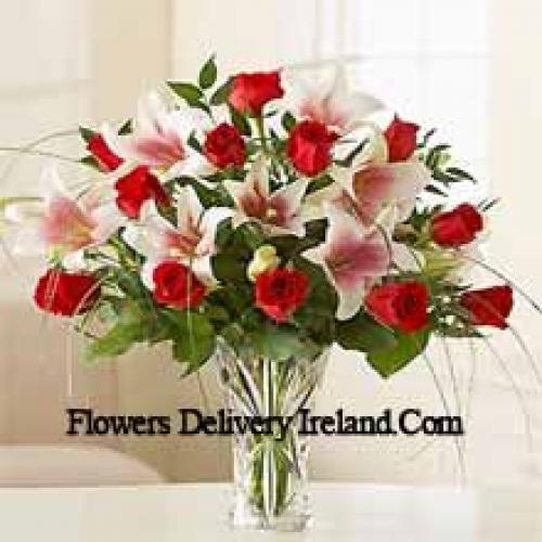 Elegant Roses and Lilies in Vase