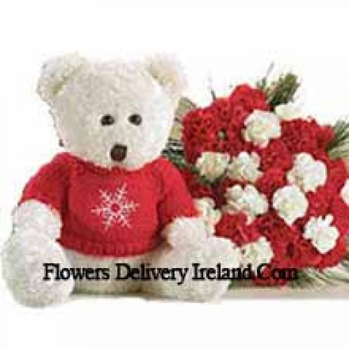 Roses and Carnations with Cuddly Teddy