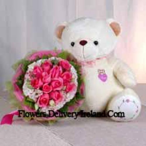 11 Pink Roses with Sweet Lovely Teddy