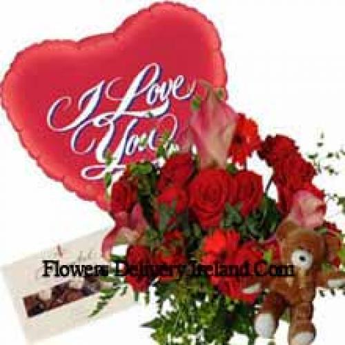 Roses and Gerberas with Balloon, Chocolate and Teddy